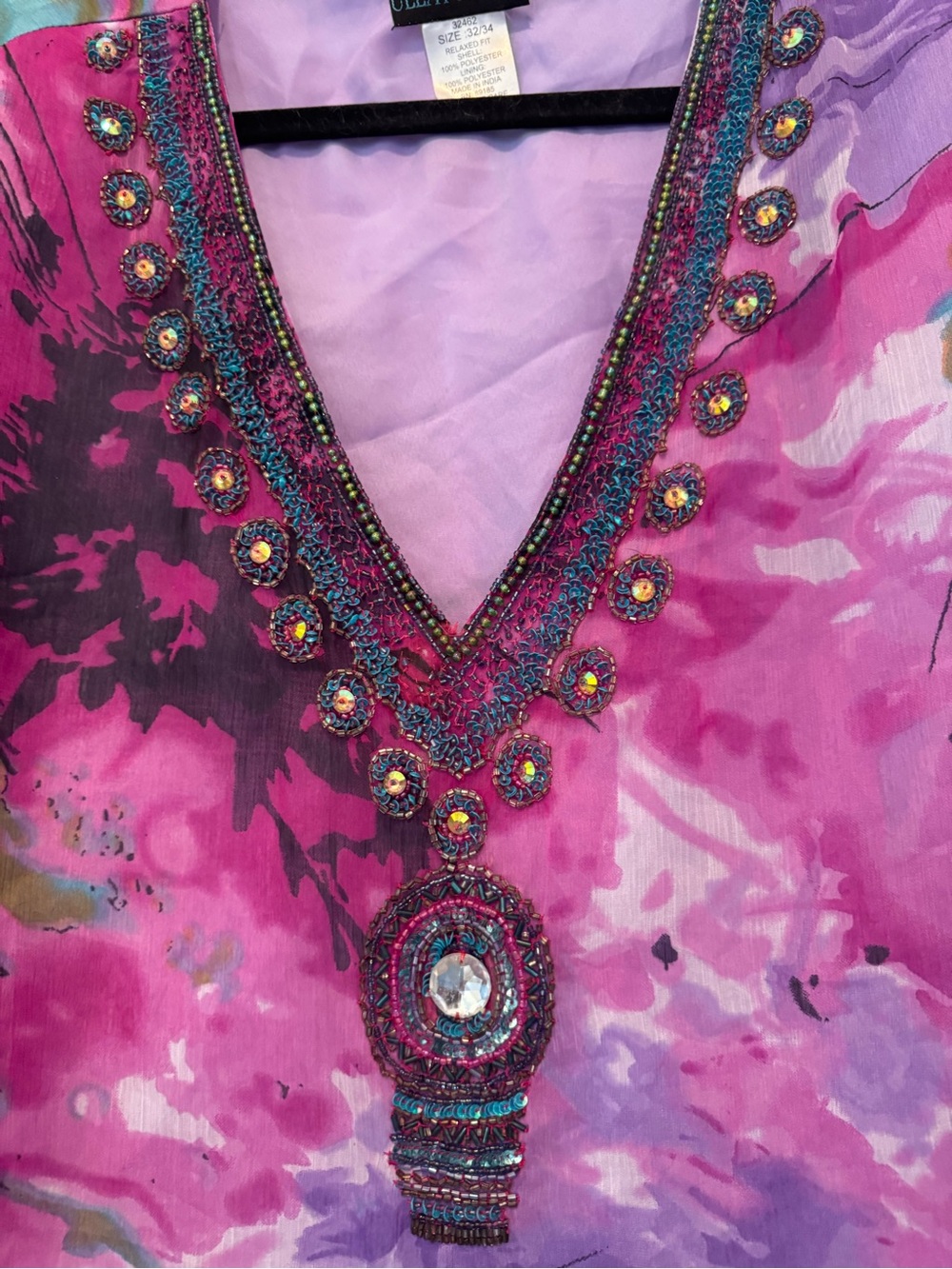 Ulla Popken Pink Beaded Statement Pendant Necklace with Turquoise Accents